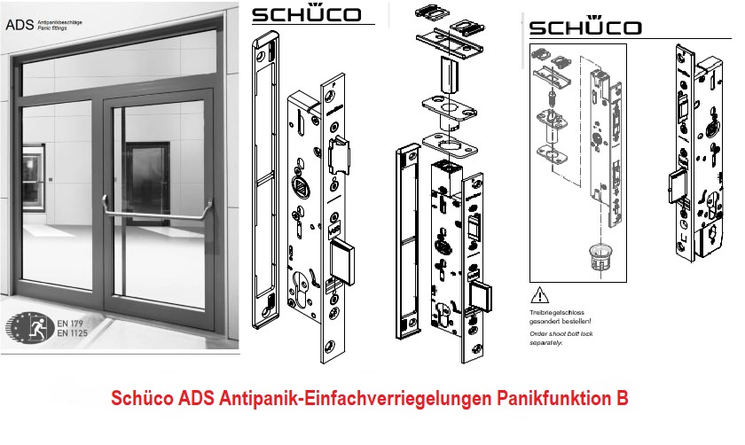 Schüco ADS Antipanik-Einfachverriegelungen, Panikfunktion B